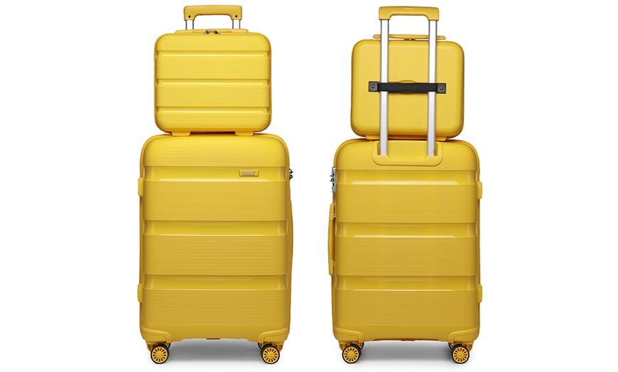 Image 26: Kono Hi Shine Textured Hard Shell PP Suitcases with 360° Swivel Wheels