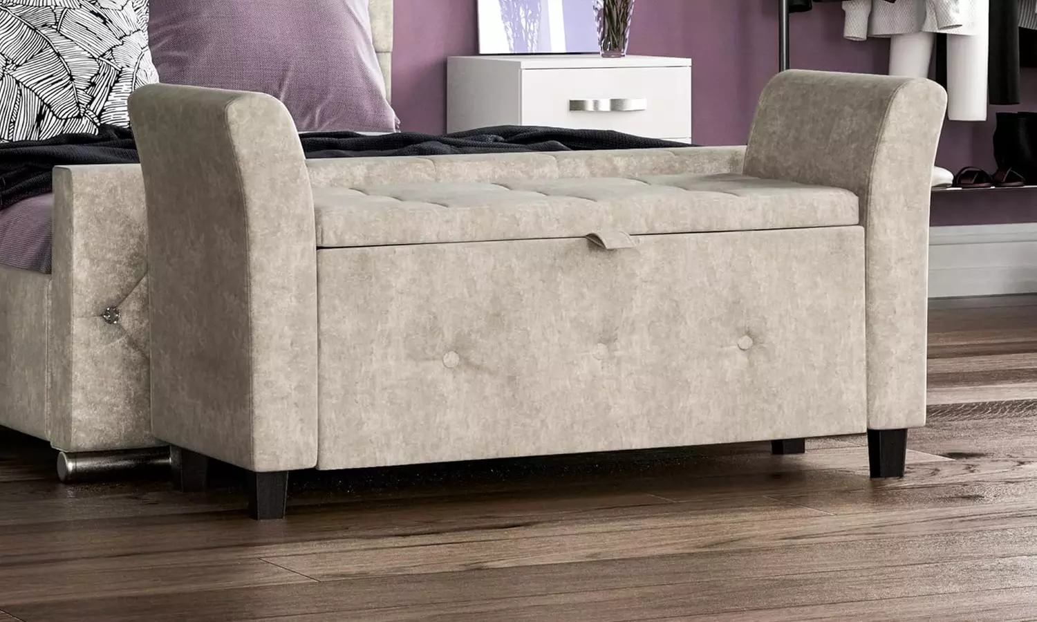 Seville Crushed Velvet or Linen Ottoman Storage Chest