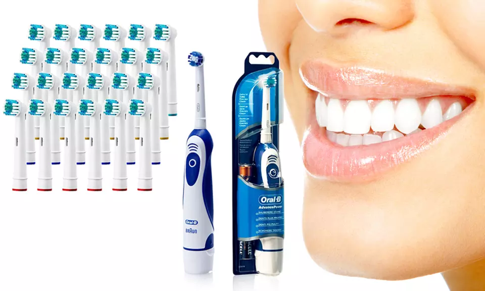 Brosse à dents électrique compatible Oral B Advanced Power 400 Braun, avec 24 têtes de rechange en option - Primary Image