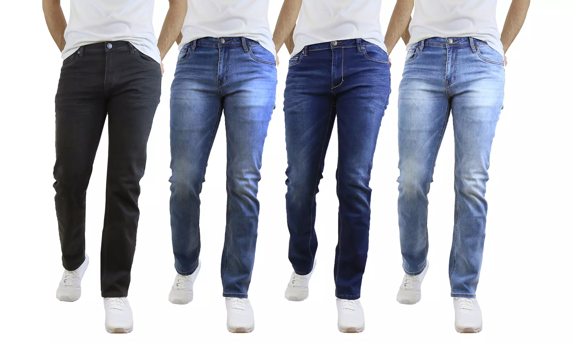 3-Pack Men's Washed Straight Leg Stretch Jeans (Size 30-40) - Multiple Inseams - Primary Image