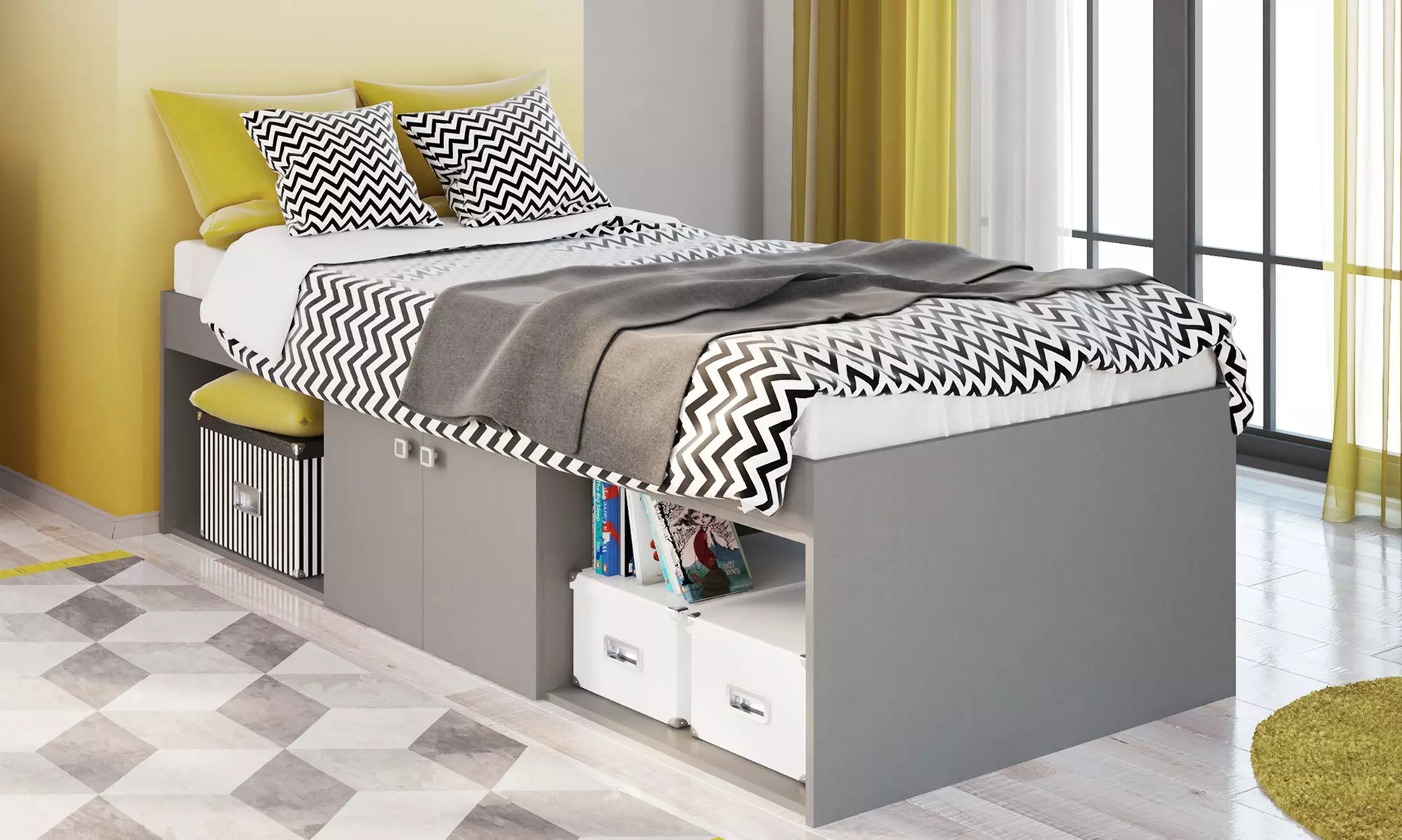 Low Or Four-Drawer Cabin Single Bed with Storage and Optional Mattress - Primary Image
