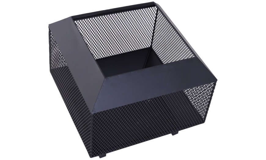 Image 16: Outsunny Square-Shaped Fire Pit Table with Optional Grill Shelf