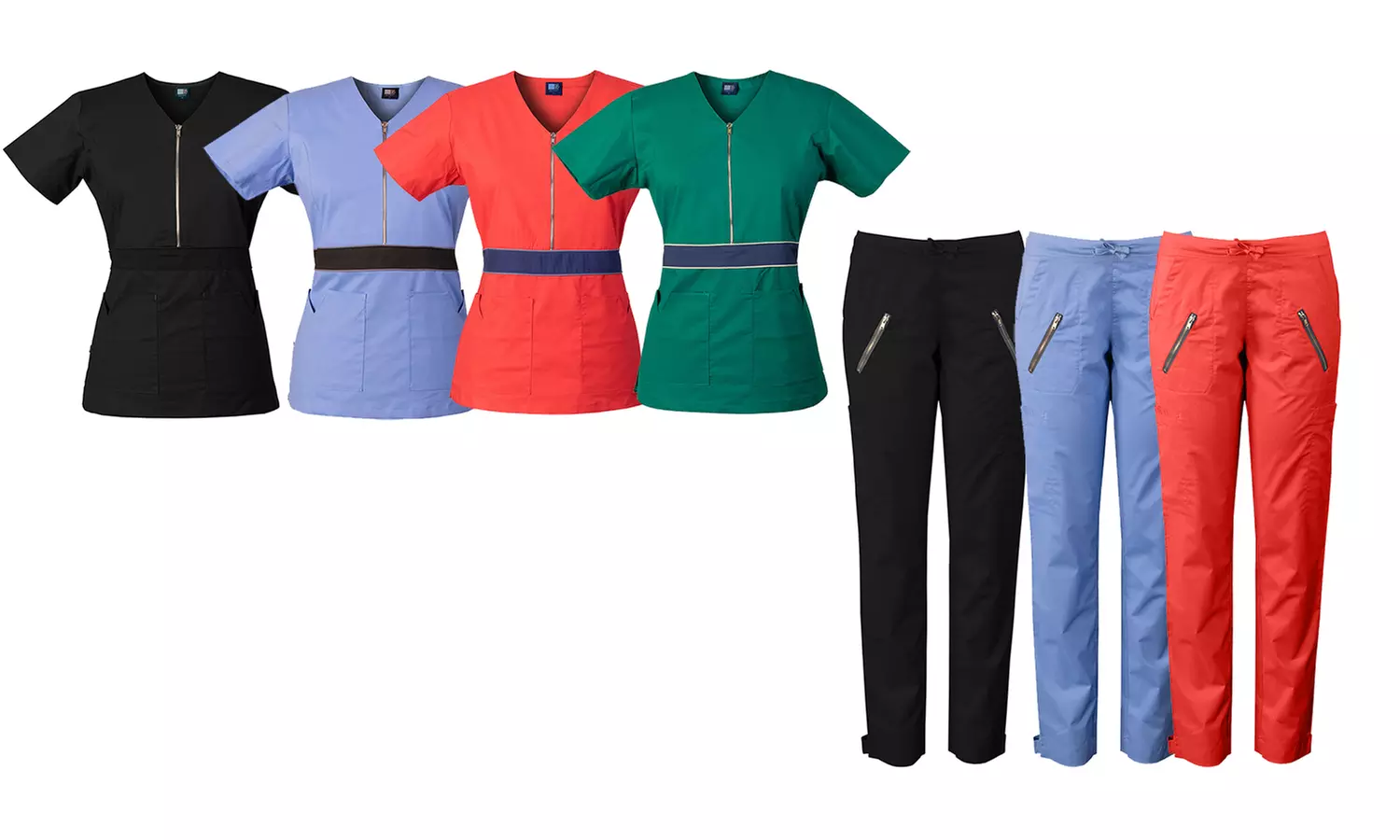 Medgear Women's Stretch Scrub Set with Color-Block Waistband - Primary Image