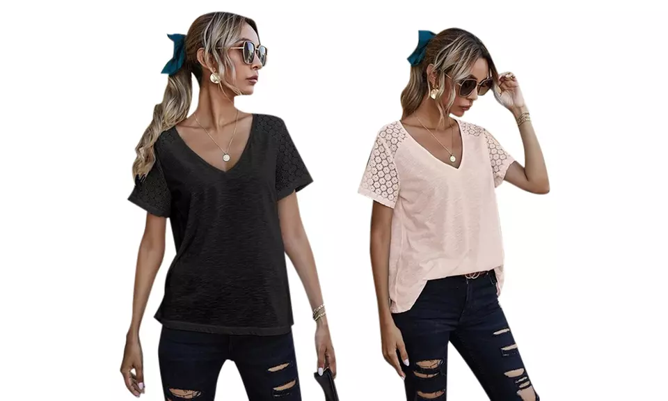 1 ou 2 T-shirt femme col V - Primary Image