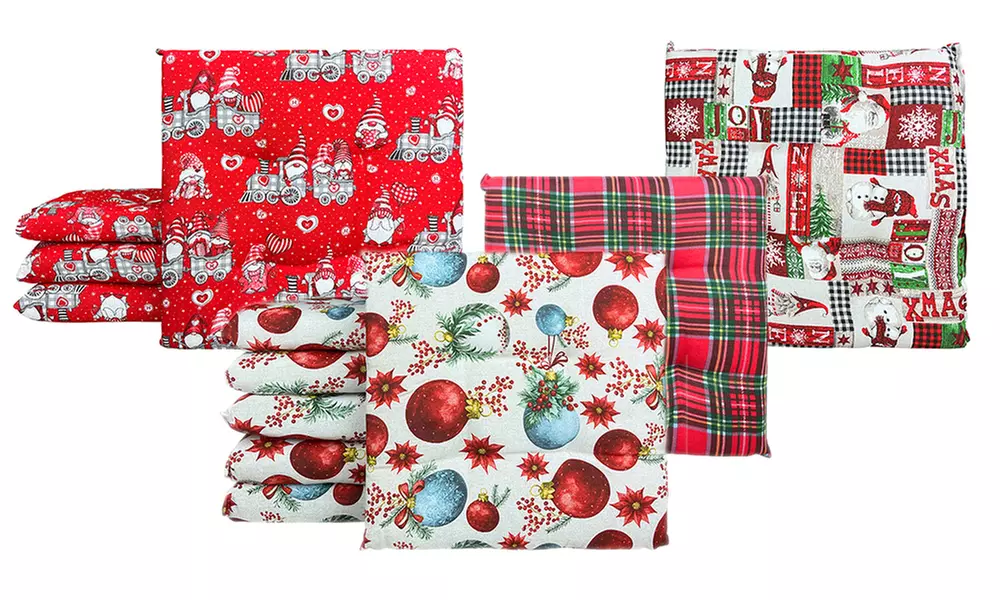 4 o 6 cuscini sedia con fantasie invernali, interamente prodotti a mano in Italia - Primary Image