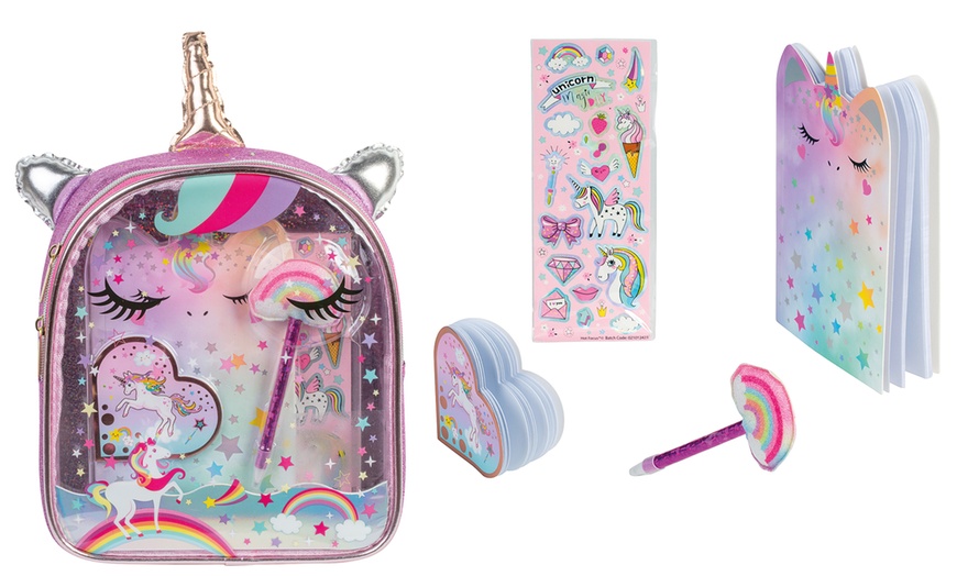 Image 1: Sac à dos licorne à paillettes avec set de papeterie WDK Partner