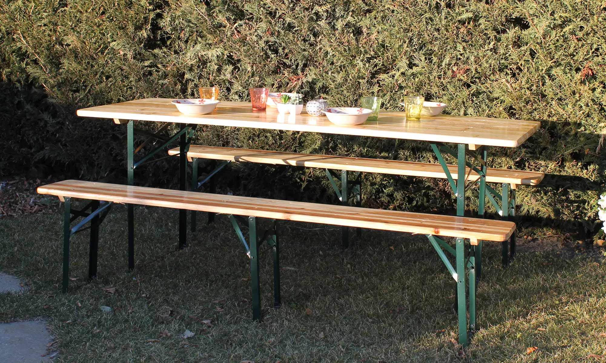 Set di mobili da birreria con 2 panche ed 1 tavolo in legno, con spedizione gratuita - Image 3