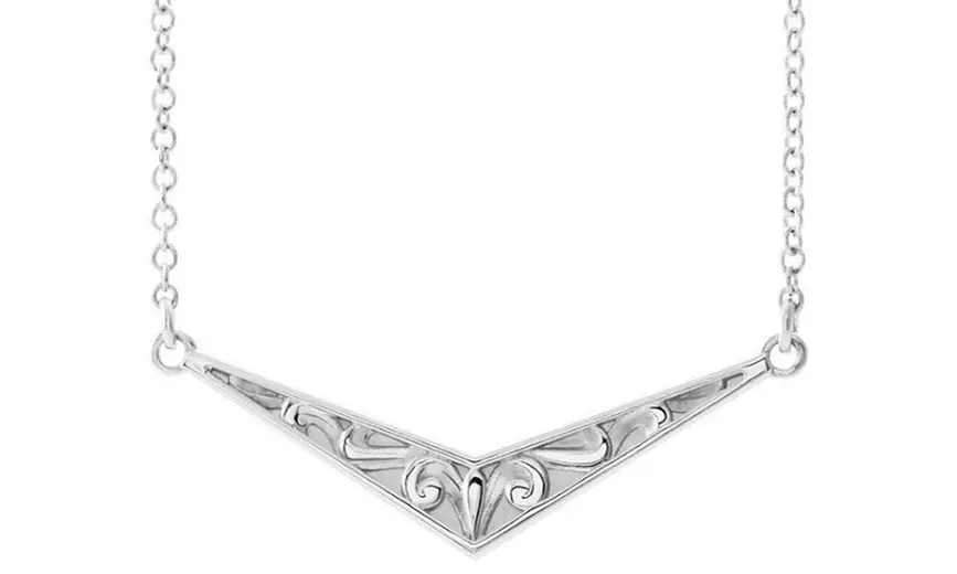 Paris Jewelry Sculptural V-Design White Gold Plated Necklace