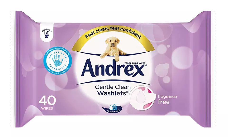 45, 90 or 135 Rolls of Andrex Puppies on a Roll Toilet Paper with Optional 24, 36 or 48 Gentle Clean Washlets - Second Medium