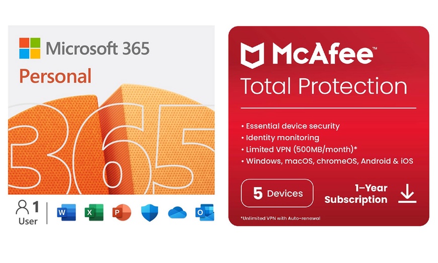 Image 1: Microsoft 365 Personal & McAfee Total Protection - for up to 5 Devices