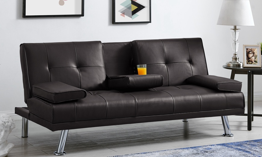 Image 15: Three Seater Sofa Bed with Cup Holders