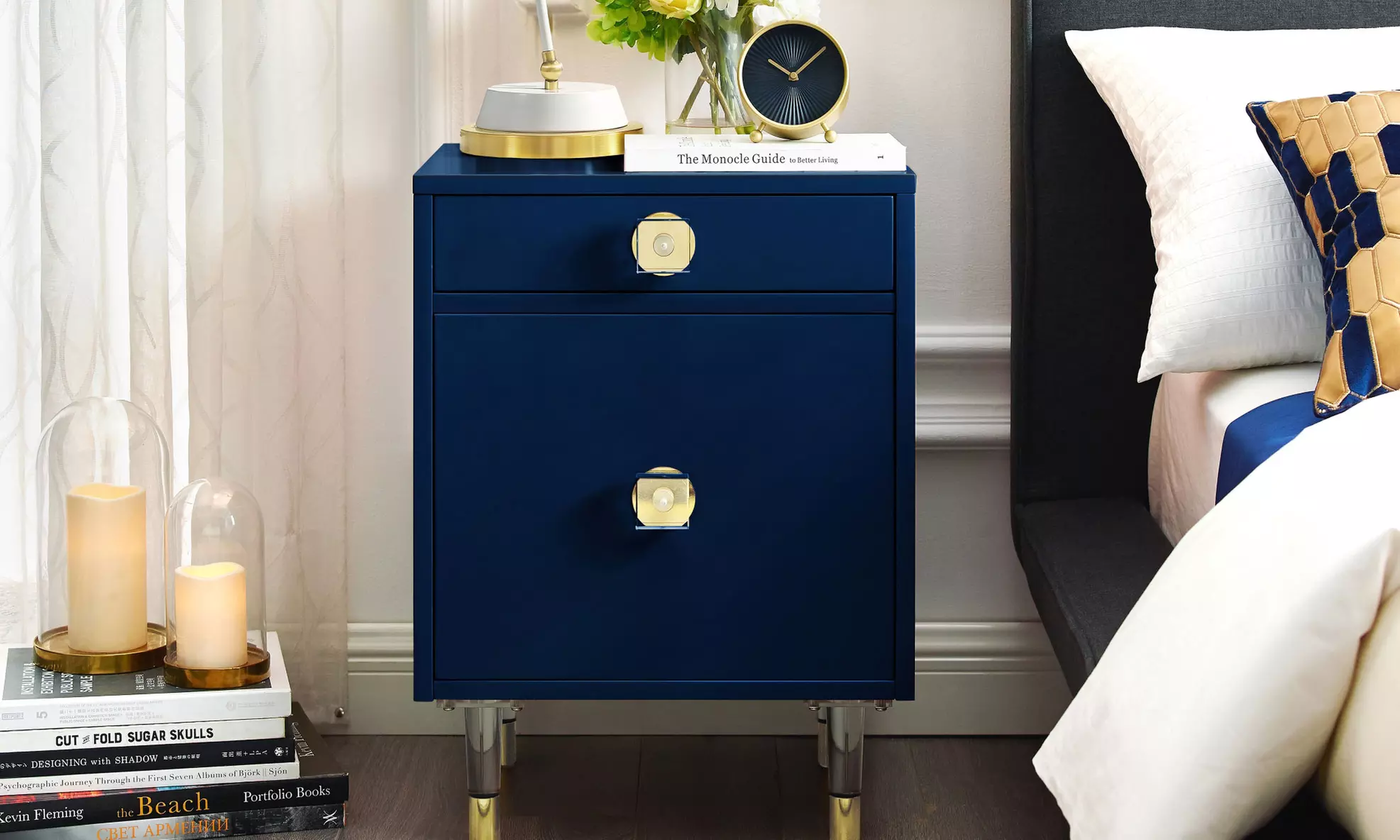 Nicole Miller Tiffany High Gloss Finish Nightstand with Acrylic Accents - Primary Image