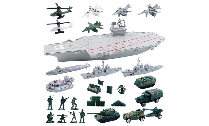 Image 1: Aircraft Carrier Toy with Scale Model Vehicles