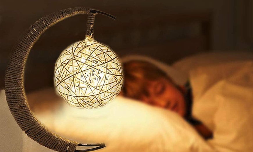 Image 8: LED Half-Moon Rattan Ball Lamp