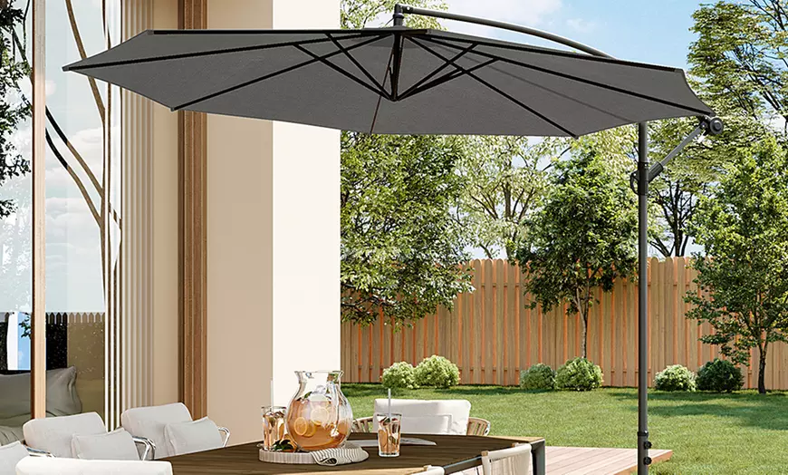 Image 23: Large 3m Grey Cantilever Parasol with Multiple Base Styles 