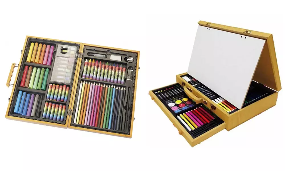 77- or 112-Piece Art Drawing and Painting Wooden Case - Primary Image
