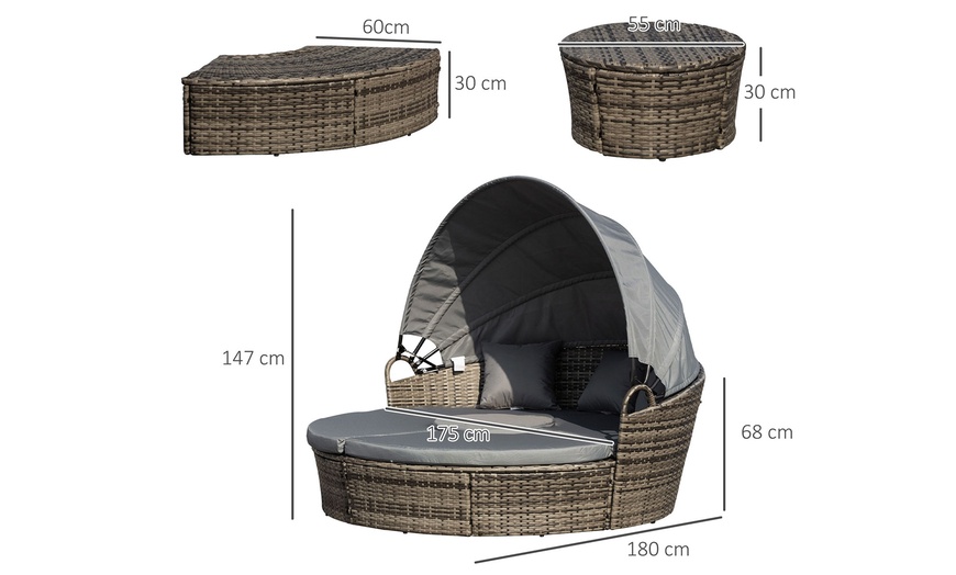 Image 10: Outsunny Hybrid Rattan Effect Loungers with Cushions and Canopy