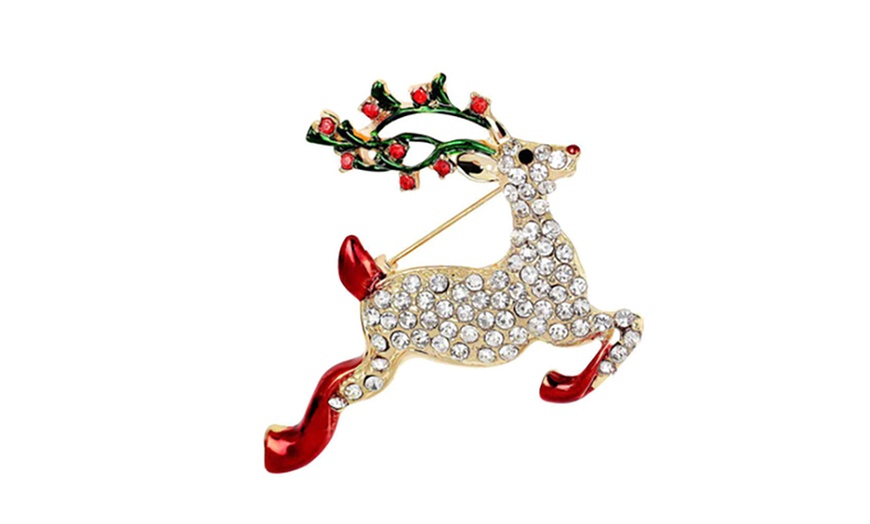 Image 6: Christmas Brooch Pin with Rhinestone Crystal