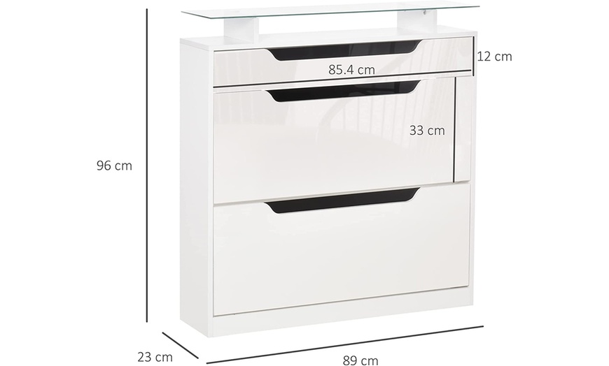 Image 6: HomCom High Gloss Shoe Cabinet with 3 Drawers