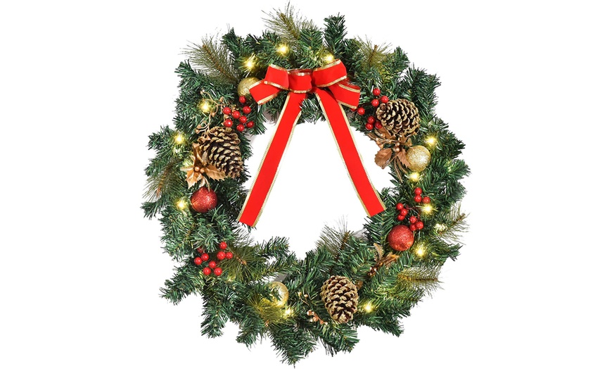 Image 12: Homcom Pre-Lit Christmas Wreath