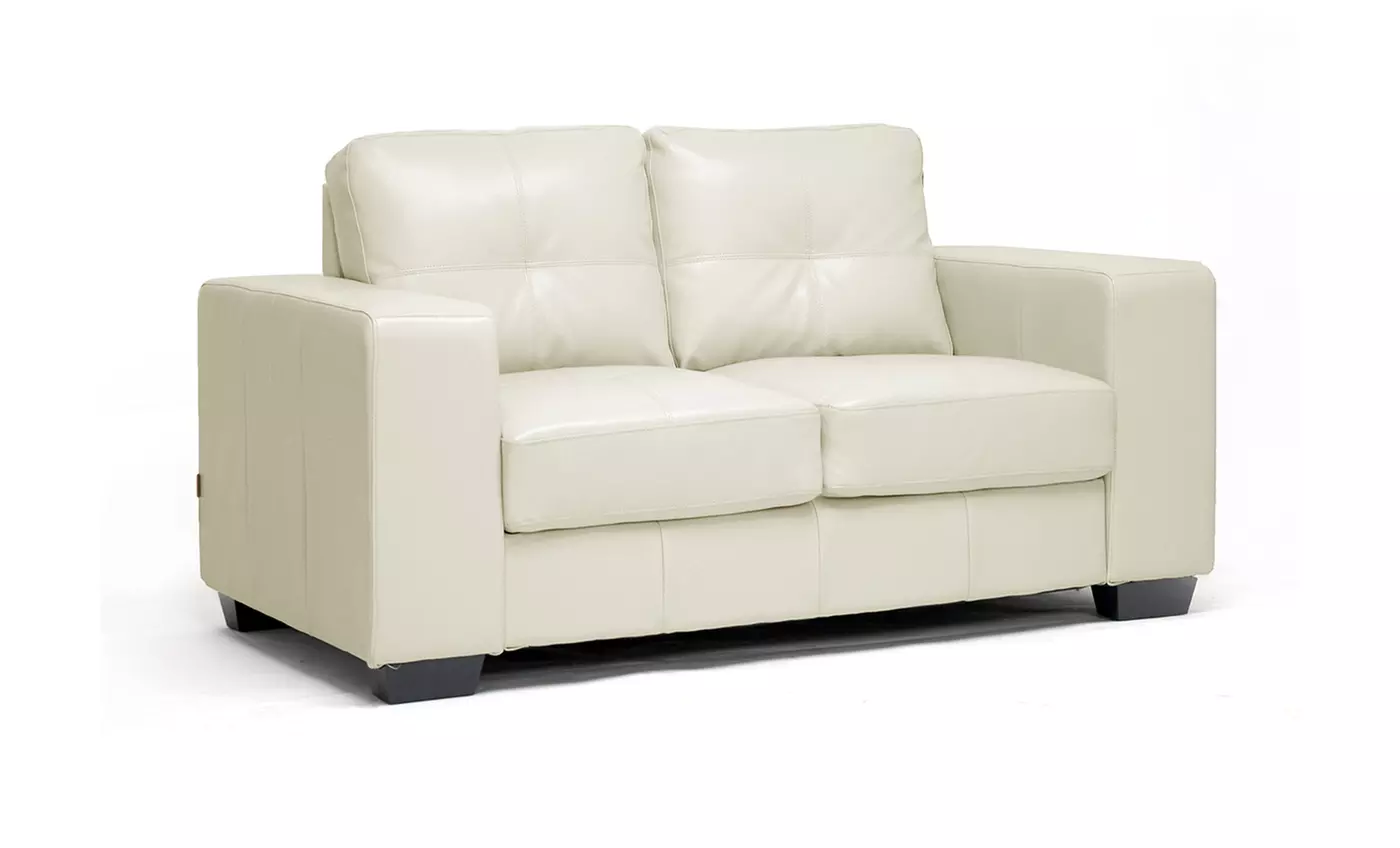 Modern Ivory Leather Sofa and Loveseat Set - Second Medium