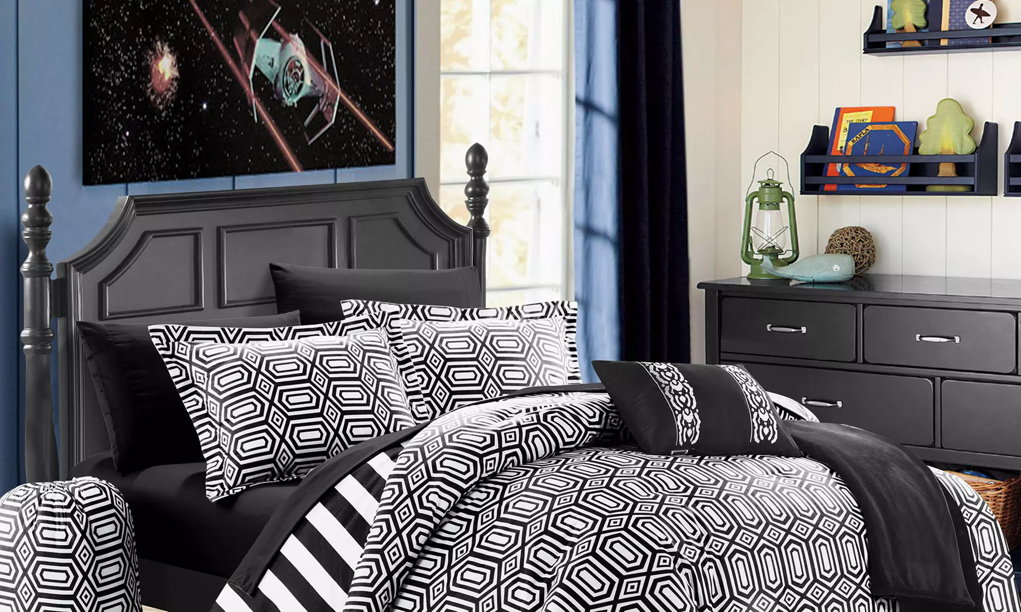 Geometric and Striped Reversible Comforter Set (8- or 10-Piece) - Primary Image