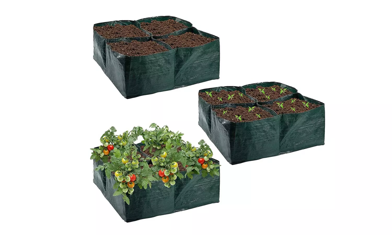 Raised Garden Planters Fabric Beds Grow Bags Planting Pots with 4 Divided Grids