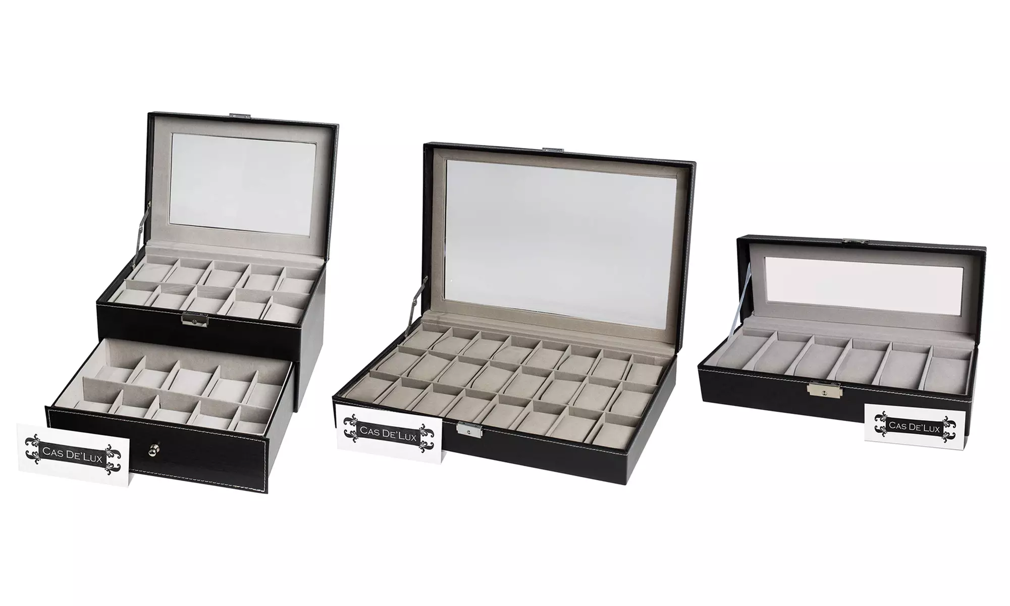 Watch Box Organizer Case With Framed Glass Lid & Secure Lock - Primary Image