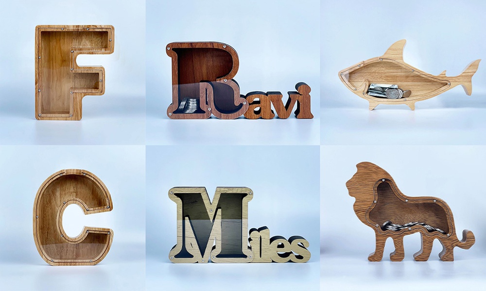 Spardose aus Holz im Design nach Wahl