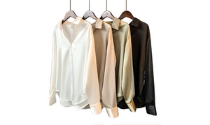 Women's Long Cuff Sleeve Satin Silky Shirt