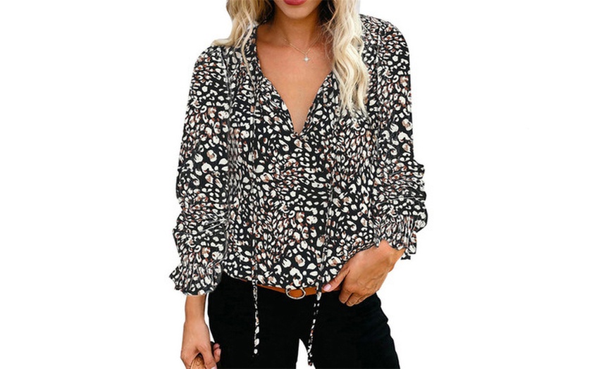 Image 4: Women's V-Neck Floral Chiffon Blouse