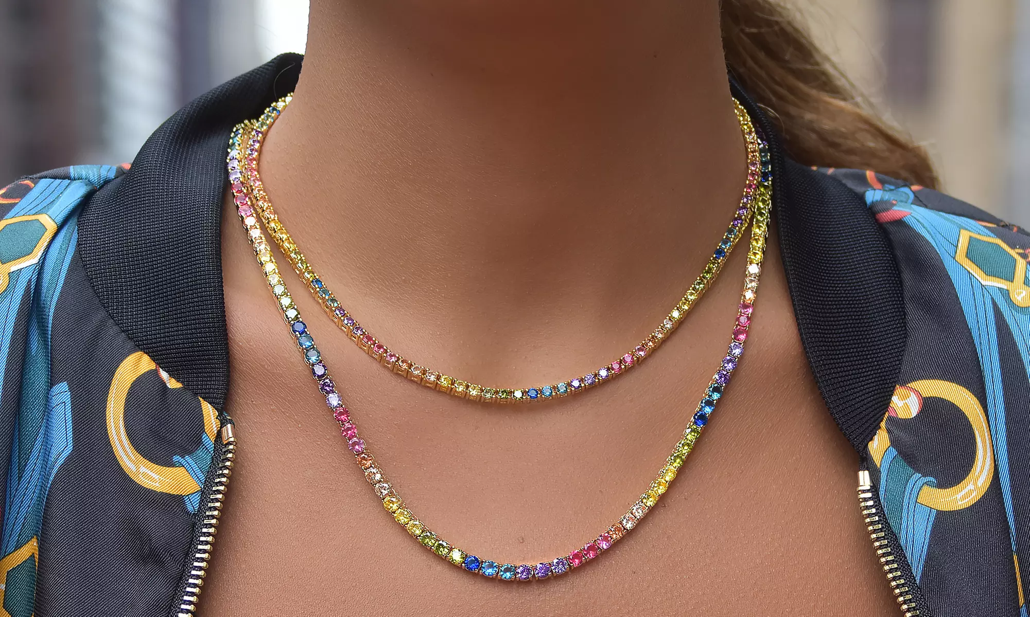 Crystal Rainbow Tennis Necklaces in 14K Gold Plating - Primary Image
