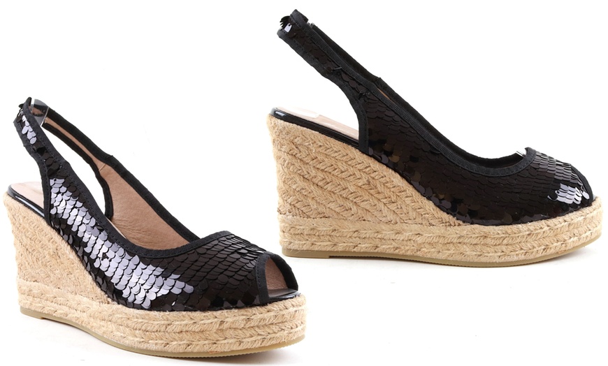 Image 4: Women's Sequin Wedge Sandals