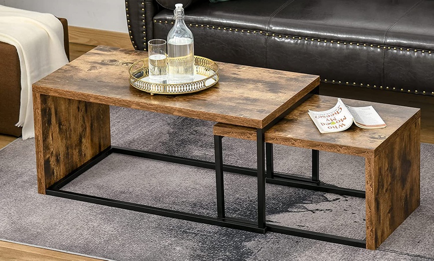 Image 1: HomCom Set of Two Industrial-Style Coffee Tables