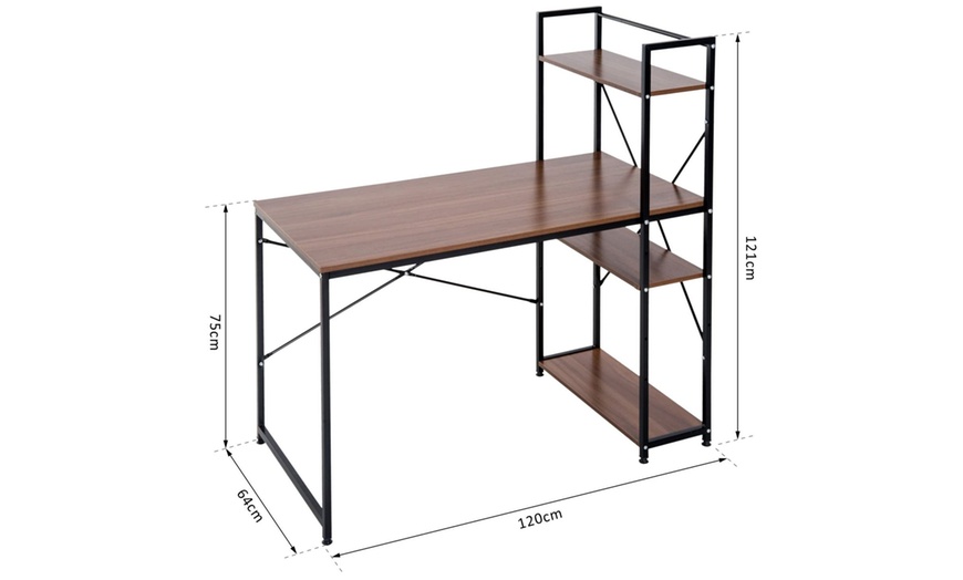 Image 18: HomCom Computer Desk with Bookshelf