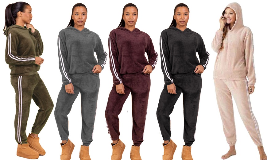 Image 1: Soft Touch Velour Hooded Loungewear Suit