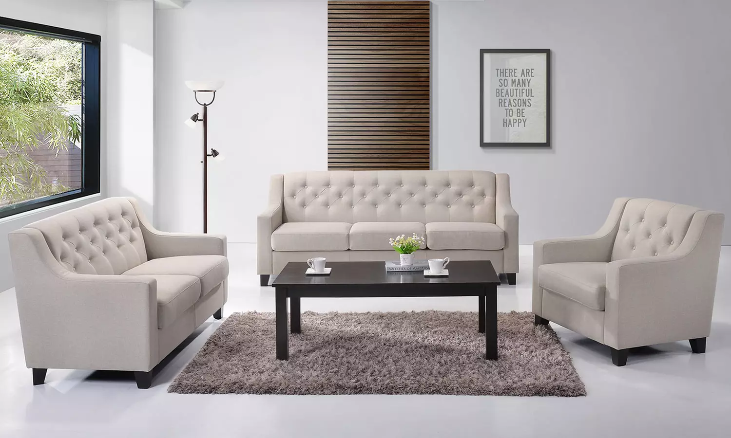 Arcadia Tufted Fabric Living Room Set (3-Piece) - Second Medium