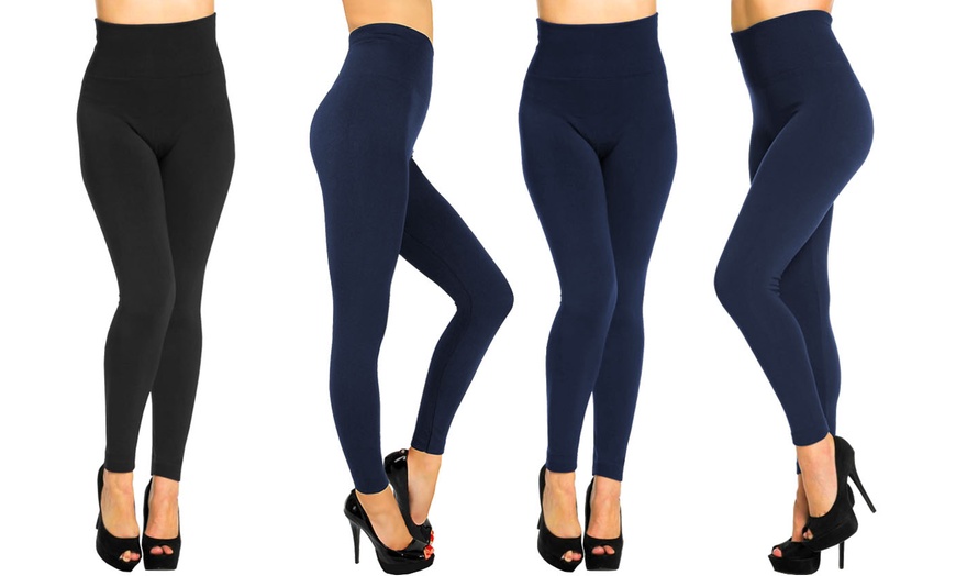 Image 4: Two-Pack High Waist Seamless Fleece Lined Leggings
