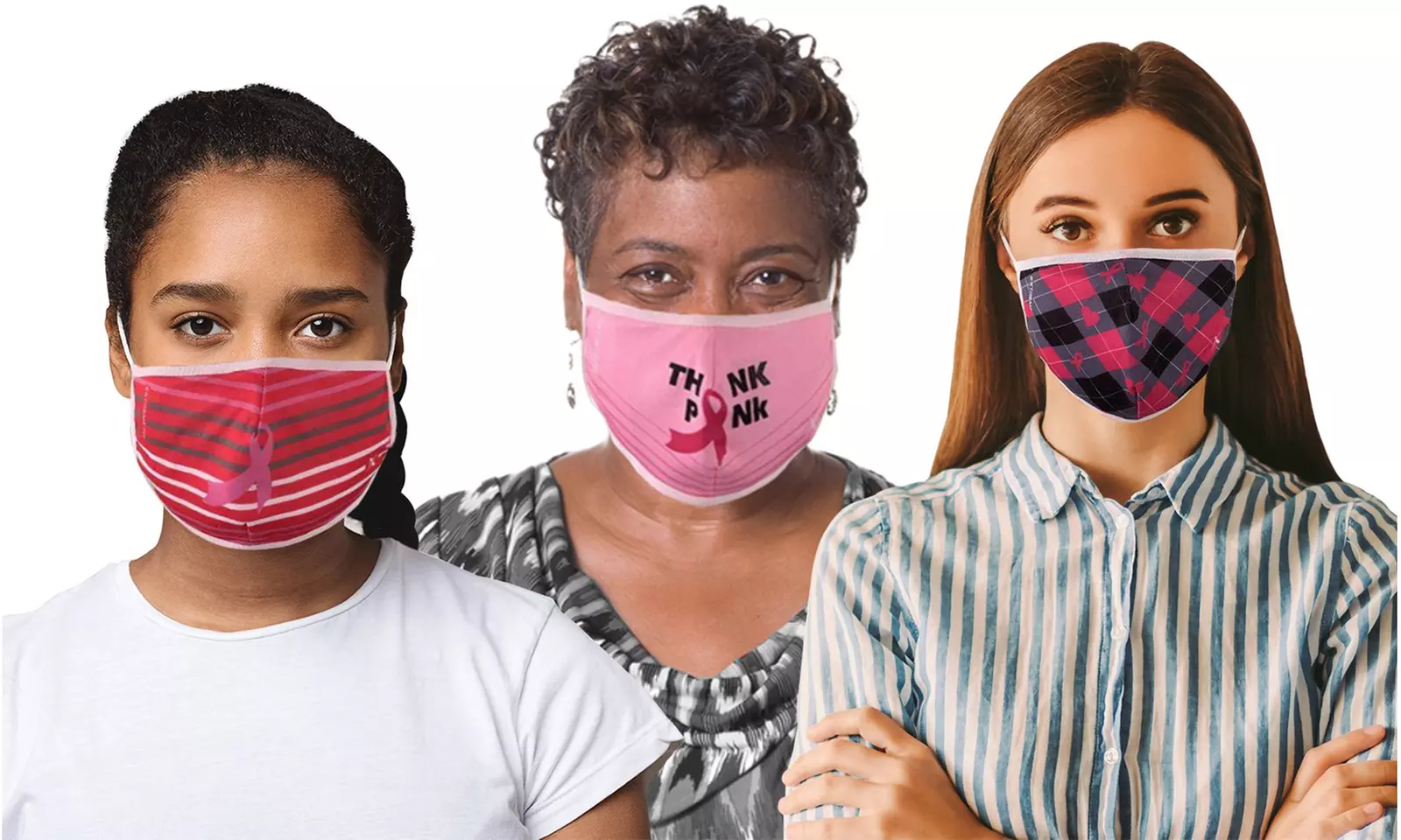 Breast Cancer Awareness Reusable Fabric Non-Medical Face Masks (3-Pack) - Second Medium