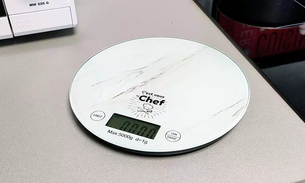 1 o 2 básculas de cocina digital redonda de 5 kg con efecto mármol y pantalla LCD - Second Medium
