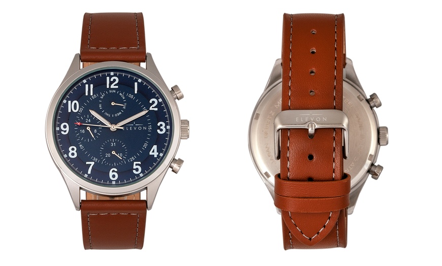 Image 14: Elevon Leather-Band Men's Watch