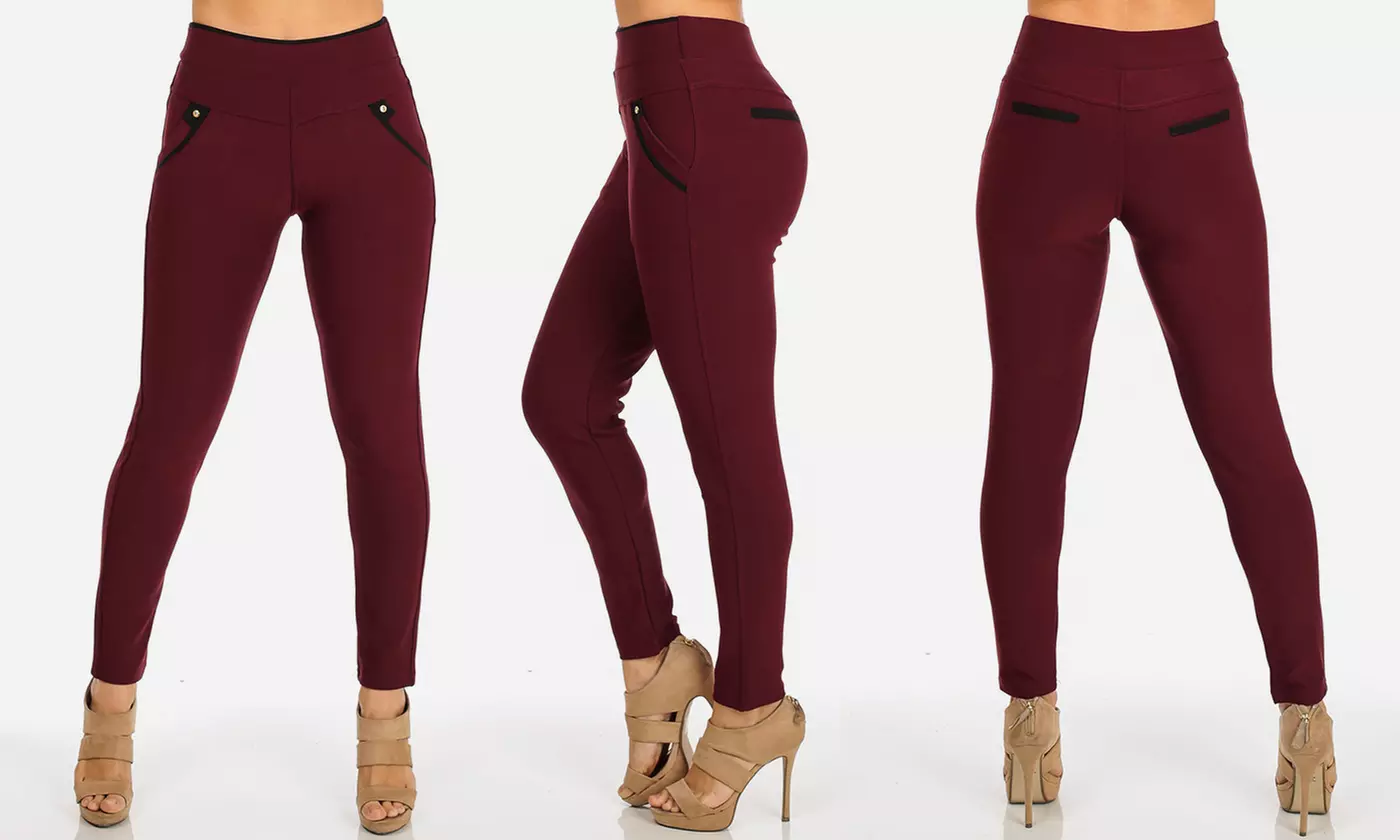 Juniors' High-Waisted Stretch Scuba Pants - Primary Image