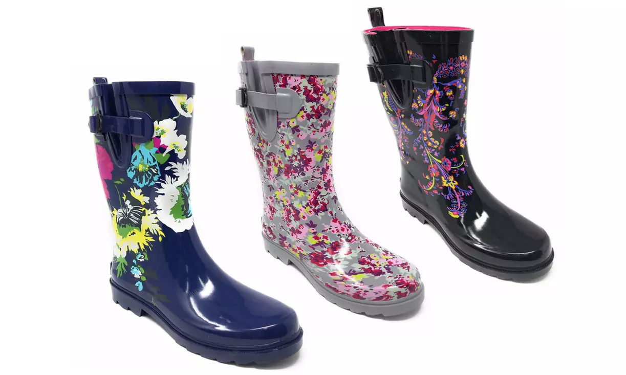 Women's Floral or Camouflage Short Rain Boots - Primary Image