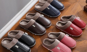 Plush Waterproof Faux Leather Slippers