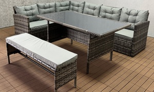  Rattan-Effect Corner Sofa Dining Set with Rain Cover 