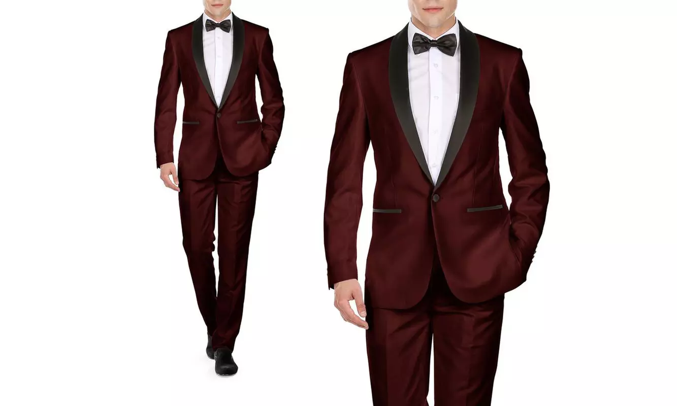 Braveman Men's Shawl-Lapel Tuxedo with Bow Tie Set - Second Medium