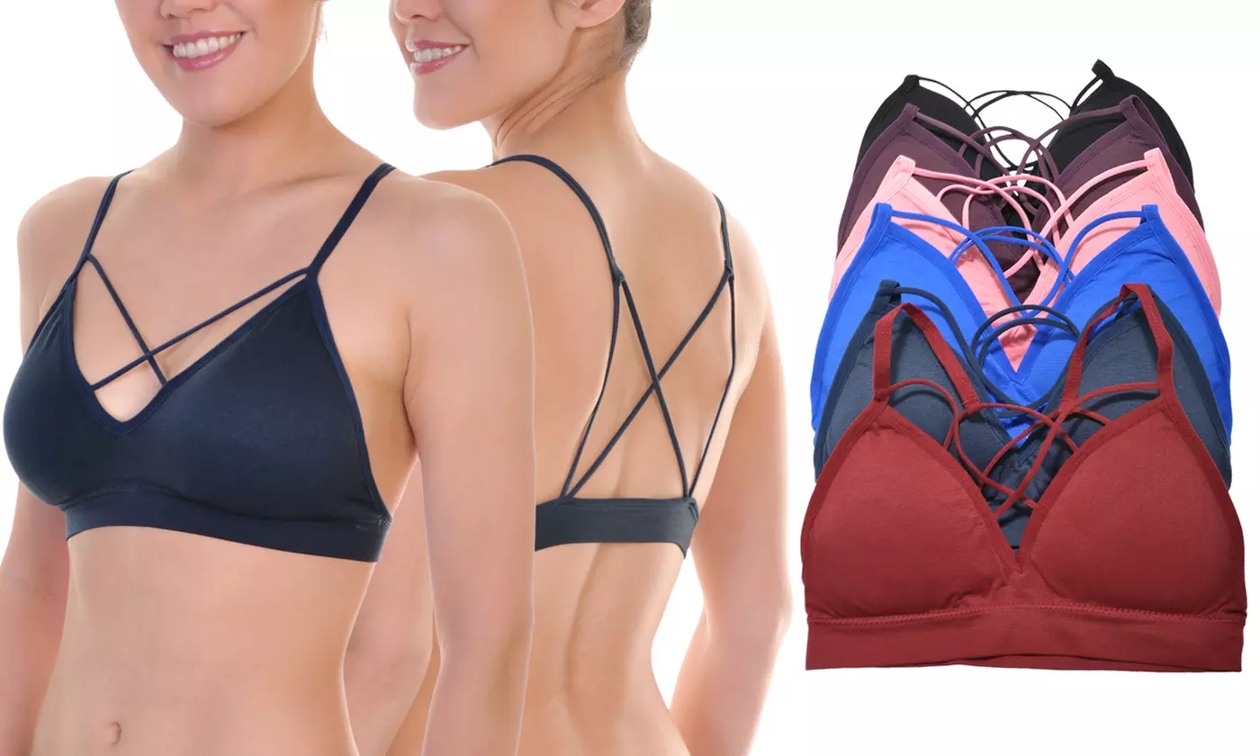 Wire-free Seamless Bralettes with Strappy Cross-Back Designs (6-Pack) - Image 4