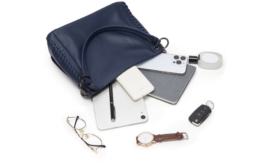 Image 23: Miss Lulu Women PU Leather Crossbody Handbag with Woven Accents