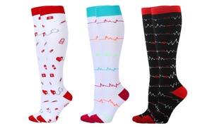 Three-Pair Knee-Length Printed Compression Socks from Fancycustomize