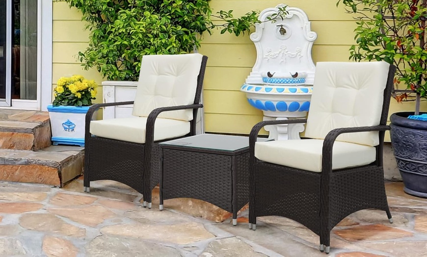 Image 7: Outsunny Three-Piece Outdoor Rattan-Effect Bistro Set 